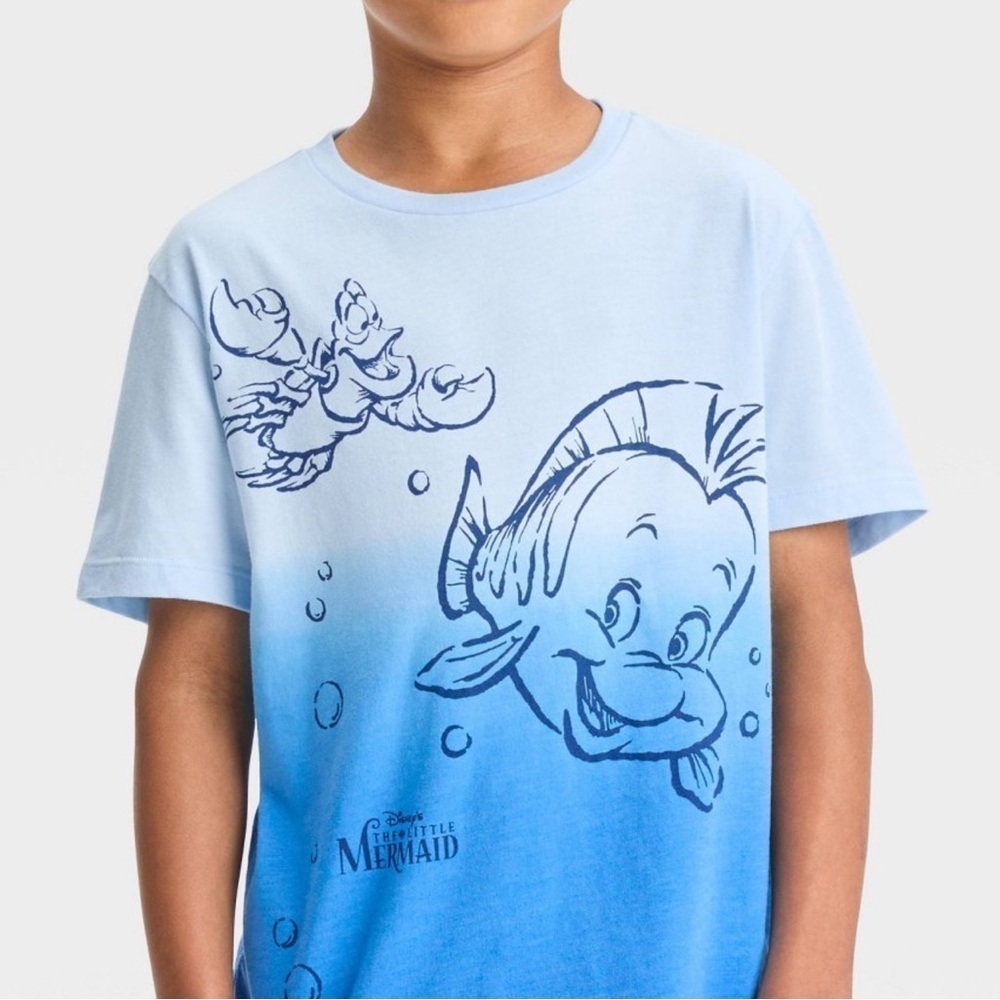Disney Little Mermaid Blue T-Shirt Short Sleeve Flounder And Sebastian 3T 4T - Picture 3 of 4